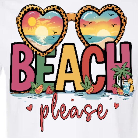 Graphic Image Other - Summer Graphic Tee- Beach Please Shades with beach view and fruit